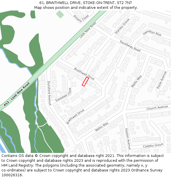 61, BRAITHWELL DRIVE, STOKE-ON-TRENT, ST2 7NT: Location map and indicative extent of plot