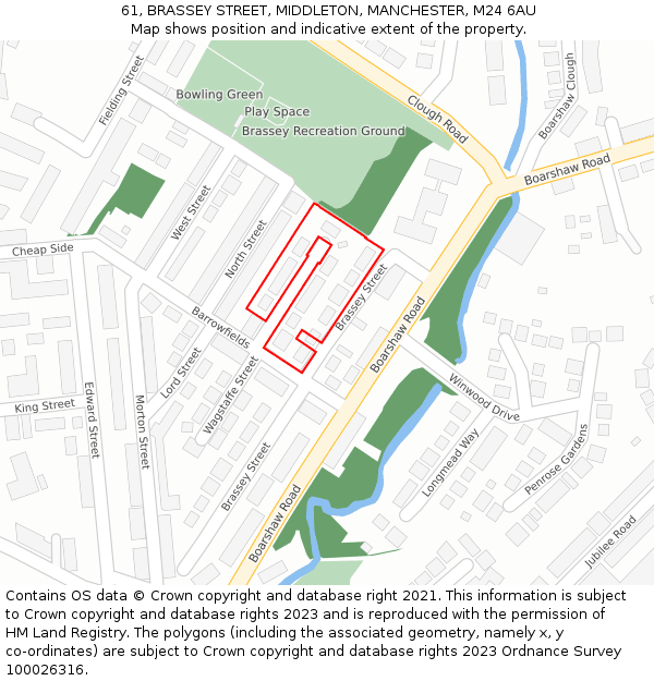 61, BRASSEY STREET, MIDDLETON, MANCHESTER, M24 6AU: Location map and indicative extent of plot
