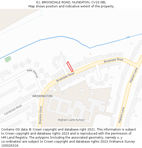 61, BROOKDALE ROAD, NUNEATON, CV10 0BL: Location map and indicative extent of plot