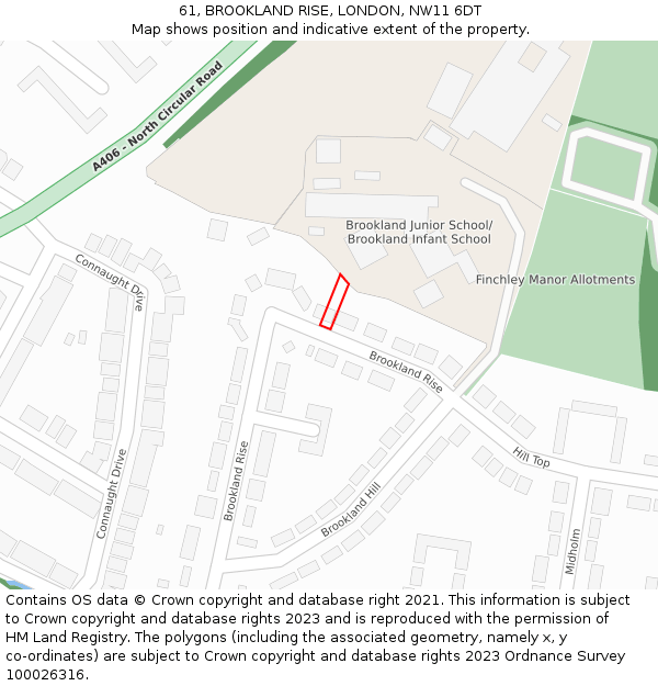 61, BROOKLAND RISE, LONDON, NW11 6DT: Location map and indicative extent of plot