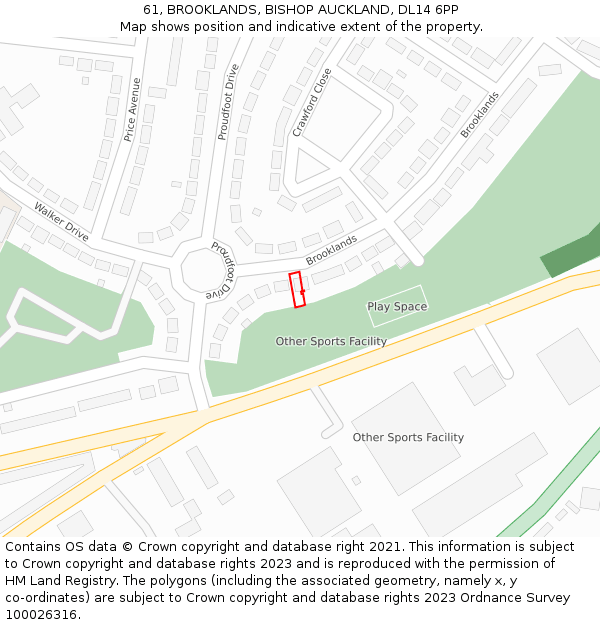 61, BROOKLANDS, BISHOP AUCKLAND, DL14 6PP: Location map and indicative extent of plot