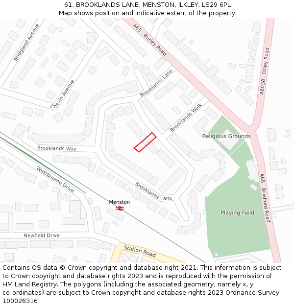 61, BROOKLANDS LANE, MENSTON, ILKLEY, LS29 6PL: Location map and indicative extent of plot