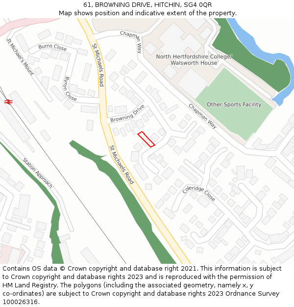 61, BROWNING DRIVE, HITCHIN, SG4 0QR: Location map and indicative extent of plot