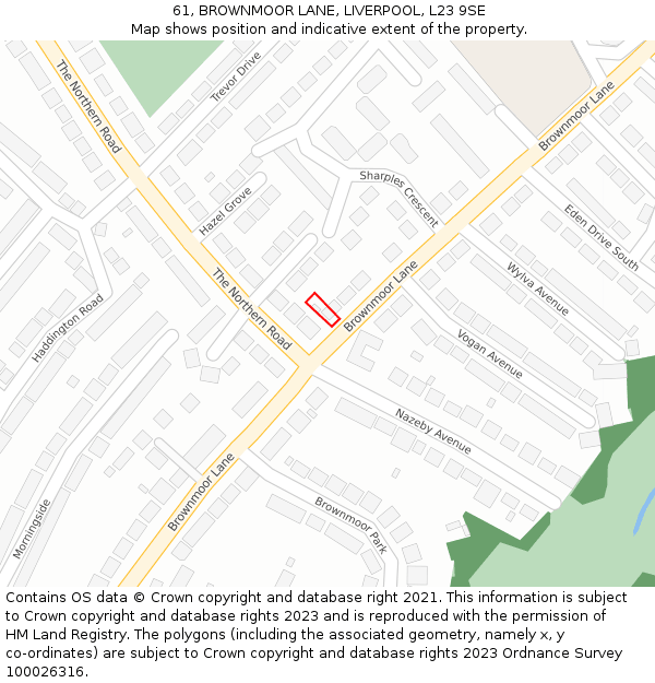 61, BROWNMOOR LANE, LIVERPOOL, L23 9SE: Location map and indicative extent of plot