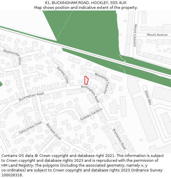 61, BUCKINGHAM ROAD, HOCKLEY, SS5 4UX: Location map and indicative extent of plot