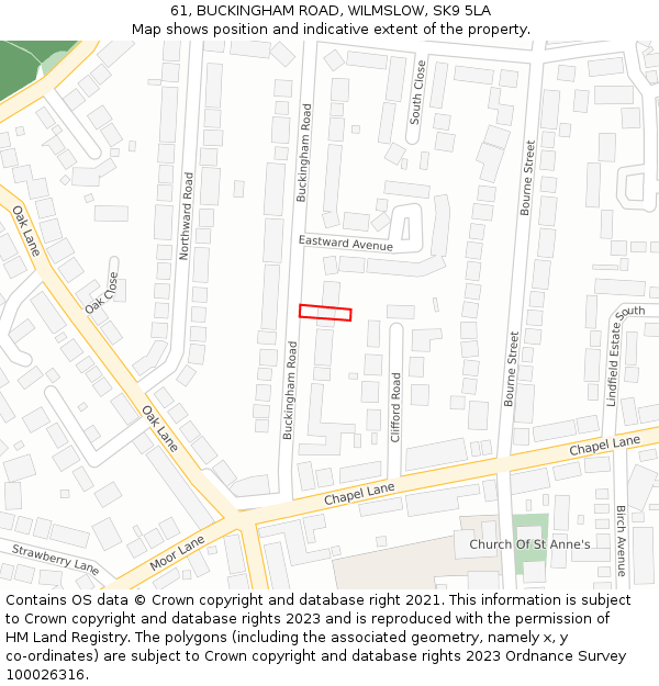 61, BUCKINGHAM ROAD, WILMSLOW, SK9 5LA: Location map and indicative extent of plot