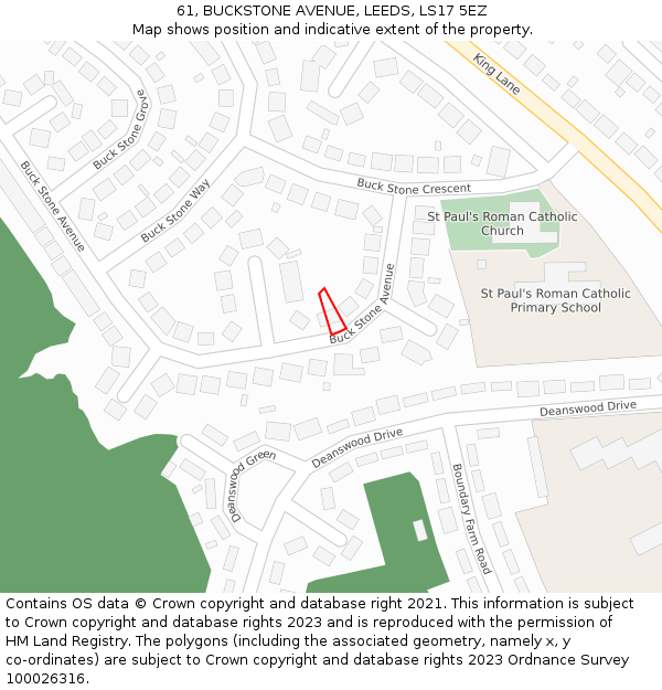 61, BUCKSTONE AVENUE, LEEDS, LS17 5EZ: Location map and indicative extent of plot