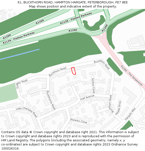 61, BUCKTHORN ROAD, HAMPTON HARGATE, PETERBOROUGH, PE7 8EE: Location map and indicative extent of plot