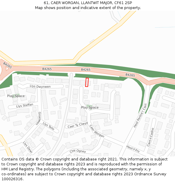 61, CAER WORGAN, LLANTWIT MAJOR, CF61 2SP: Location map and indicative extent of plot