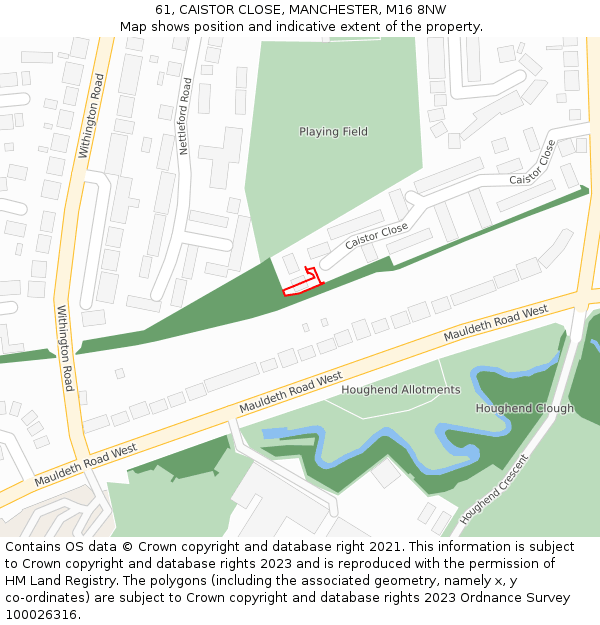 61, CAISTOR CLOSE, MANCHESTER, M16 8NW: Location map and indicative extent of plot