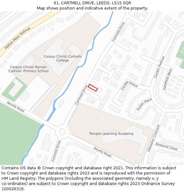 61, CARTMELL DRIVE, LEEDS, LS15 0QR: Location map and indicative extent of plot