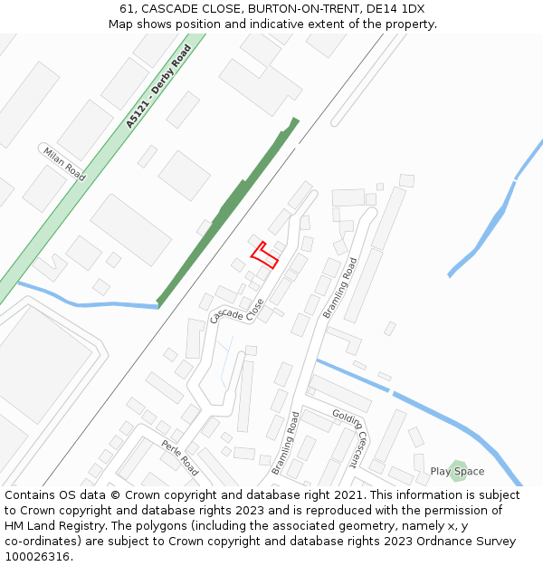 61, CASCADE CLOSE, BURTON-ON-TRENT, DE14 1DX: Location map and indicative extent of plot