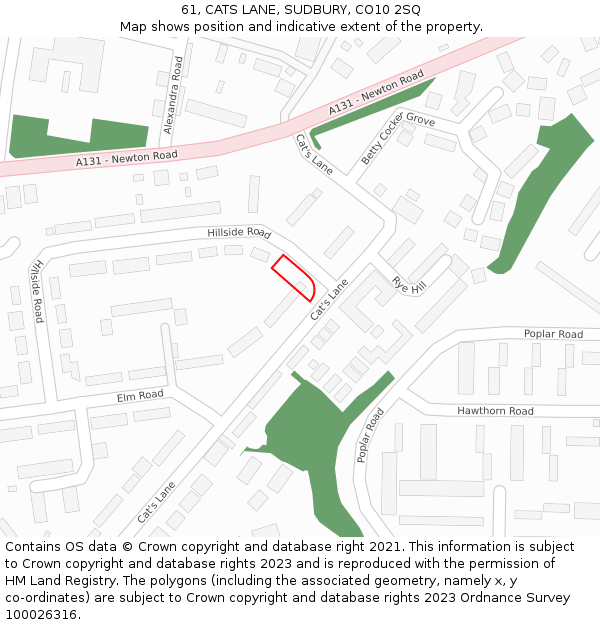 61, CATS LANE, SUDBURY, CO10 2SQ: Location map and indicative extent of plot