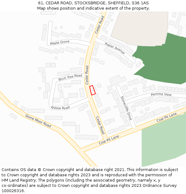 61, CEDAR ROAD, STOCKSBRIDGE, SHEFFIELD, S36 1AS: Location map and indicative extent of plot