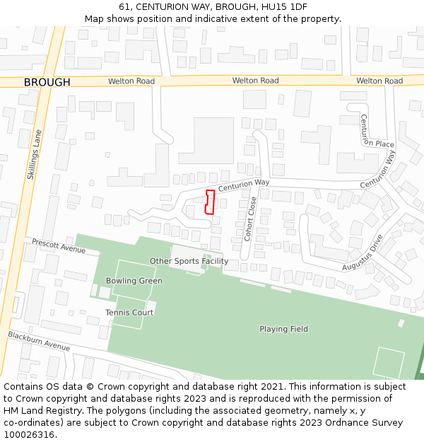 61, CENTURION WAY, BROUGH, HU15 1DF: Location map and indicative extent of plot
