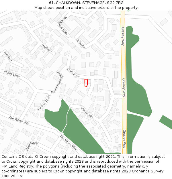 61, CHALKDOWN, STEVENAGE, SG2 7BG: Location map and indicative extent of plot