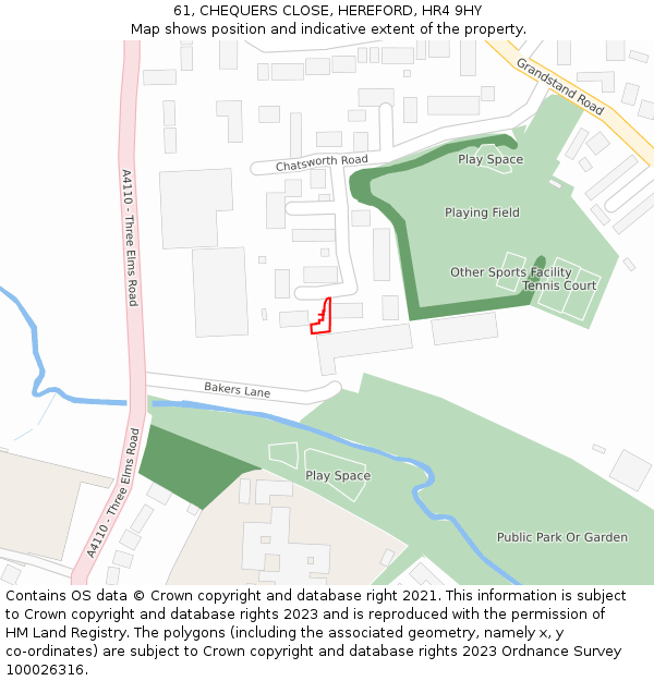 61, CHEQUERS CLOSE, HEREFORD, HR4 9HY: Location map and indicative extent of plot