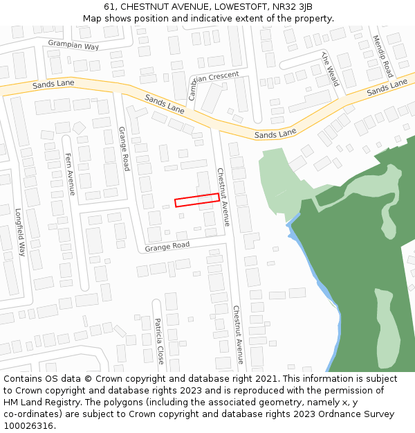 61, CHESTNUT AVENUE, LOWESTOFT, NR32 3JB: Location map and indicative extent of plot
