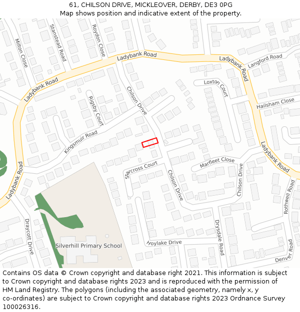 61, CHILSON DRIVE, MICKLEOVER, DERBY, DE3 0PG: Location map and indicative extent of plot