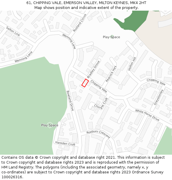 61, CHIPPING VALE, EMERSON VALLEY, MILTON KEYNES, MK4 2HT: Location map and indicative extent of plot