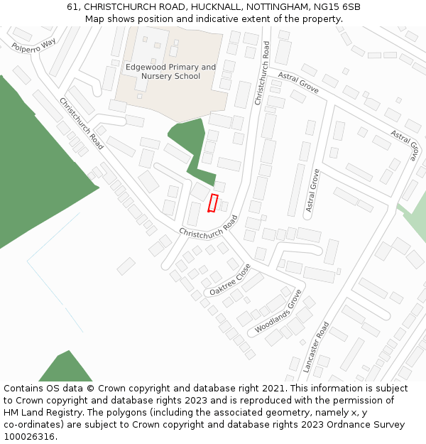 61, CHRISTCHURCH ROAD, HUCKNALL, NOTTINGHAM, NG15 6SB: Location map and indicative extent of plot