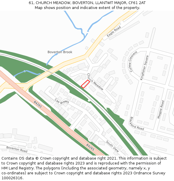 61, CHURCH MEADOW, BOVERTON, LLANTWIT MAJOR, CF61 2AT: Location map and indicative extent of plot