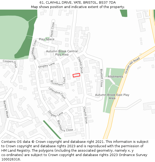 61, CLAYHILL DRIVE, YATE, BRISTOL, BS37 7DA: Location map and indicative extent of plot