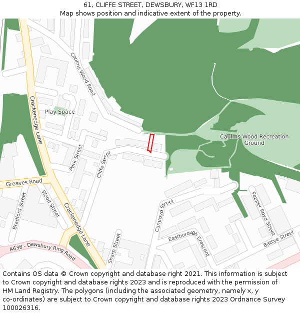 61, CLIFFE STREET, DEWSBURY, WF13 1RD: Location map and indicative extent of plot