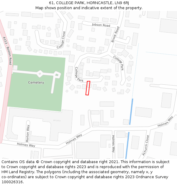 61, COLLEGE PARK, HORNCASTLE, LN9 6RJ: Location map and indicative extent of plot
