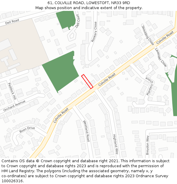 61, COLVILLE ROAD, LOWESTOFT, NR33 9RD: Location map and indicative extent of plot