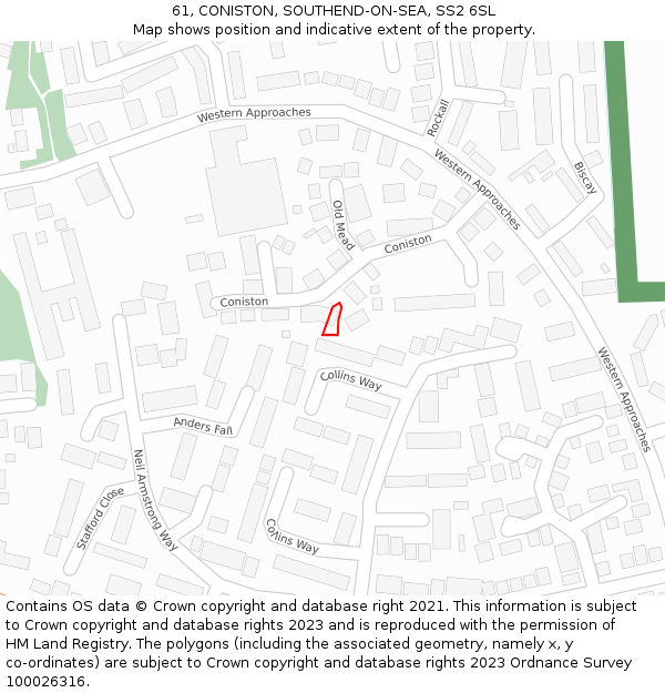 61, CONISTON, SOUTHEND-ON-SEA, SS2 6SL: Location map and indicative extent of plot