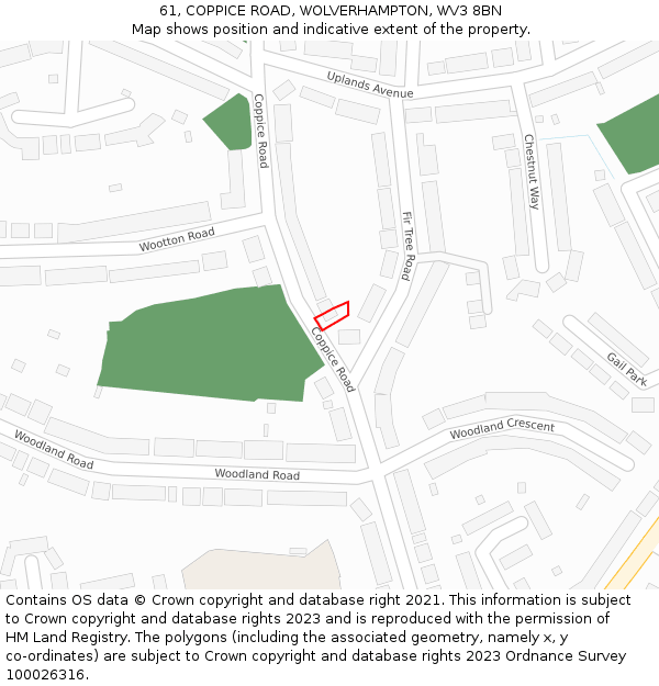 61, COPPICE ROAD, WOLVERHAMPTON, WV3 8BN: Location map and indicative extent of plot