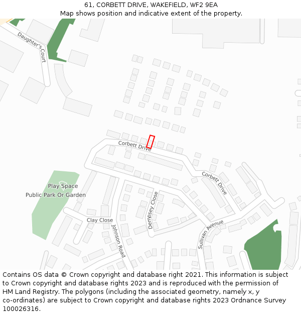 61, CORBETT DRIVE, WAKEFIELD, WF2 9EA: Location map and indicative extent of plot