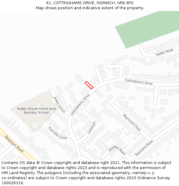 61, COTTINGHAMS DRIVE, NORWICH, NR6 6PS: Location map and indicative extent of plot
