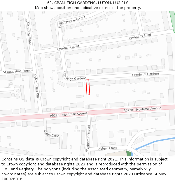 61, CRANLEIGH GARDENS, LUTON, LU3 1LS: Location map and indicative extent of plot