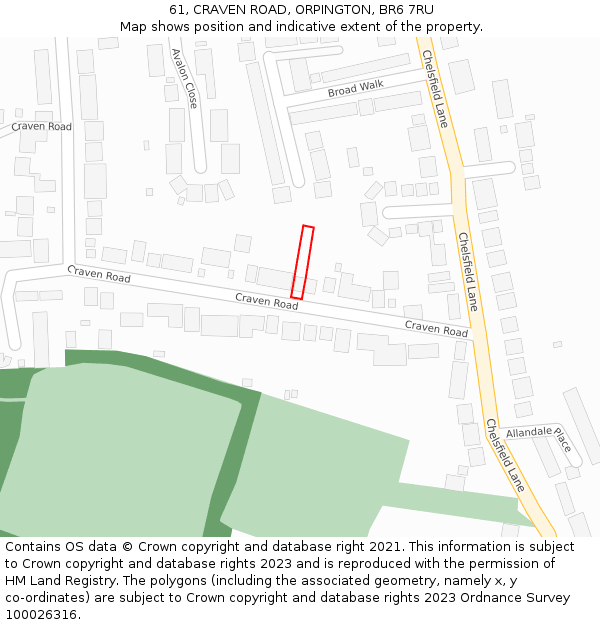 61, CRAVEN ROAD, ORPINGTON, BR6 7RU: Location map and indicative extent of plot
