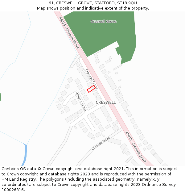 61, CRESWELL GROVE, STAFFORD, ST18 9QU: Location map and indicative extent of plot