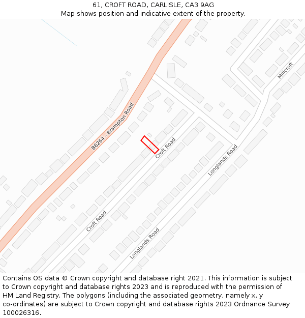 61, CROFT ROAD, CARLISLE, CA3 9AG: Location map and indicative extent of plot