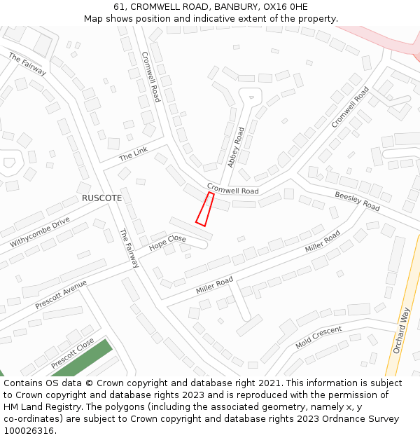 61, CROMWELL ROAD, BANBURY, OX16 0HE: Location map and indicative extent of plot