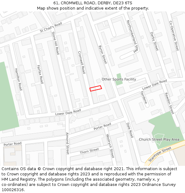 61, CROMWELL ROAD, DERBY, DE23 6TS: Location map and indicative extent of plot