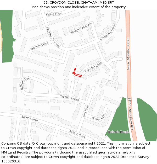 61, CROYDON CLOSE, CHATHAM, ME5 8RT: Location map and indicative extent of plot