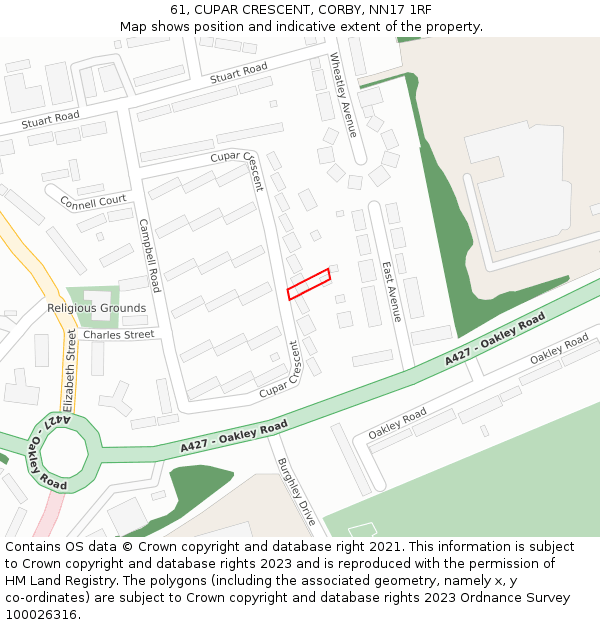 61, CUPAR CRESCENT, CORBY, NN17 1RF: Location map and indicative extent of plot