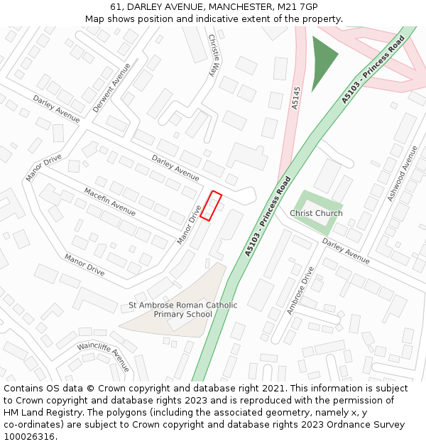 61, DARLEY AVENUE, MANCHESTER, M21 7GP: Location map and indicative extent of plot