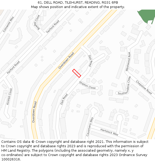 61, DELL ROAD, TILEHURST, READING, RG31 6PB: Location map and indicative extent of plot