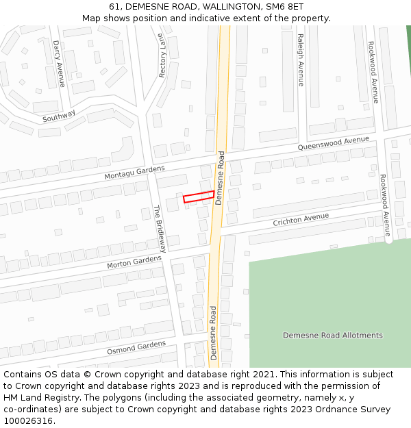 61, DEMESNE ROAD, WALLINGTON, SM6 8ET: Location map and indicative extent of plot