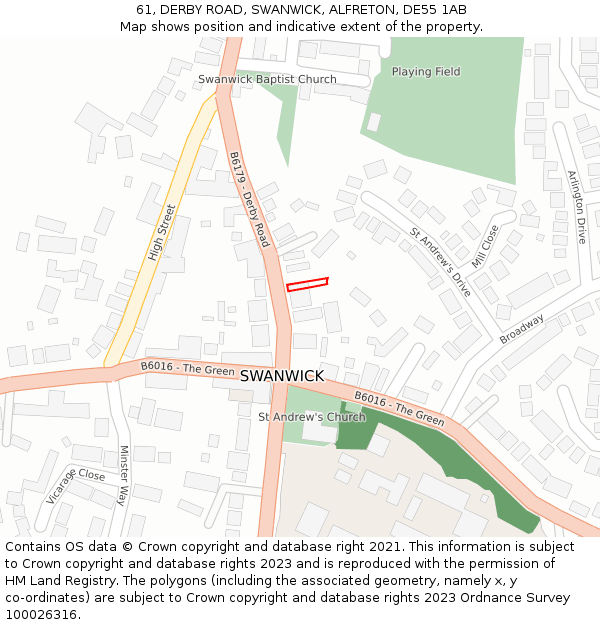 61, DERBY ROAD, SWANWICK, ALFRETON, DE55 1AB: Location map and indicative extent of plot