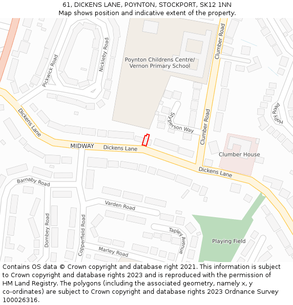 61, DICKENS LANE, POYNTON, STOCKPORT, SK12 1NN: Location map and indicative extent of plot