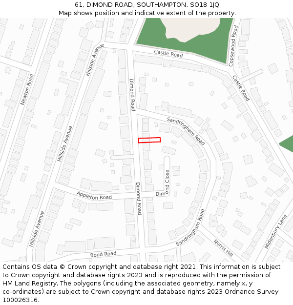 61, DIMOND ROAD, SOUTHAMPTON, SO18 1JQ: Location map and indicative extent of plot