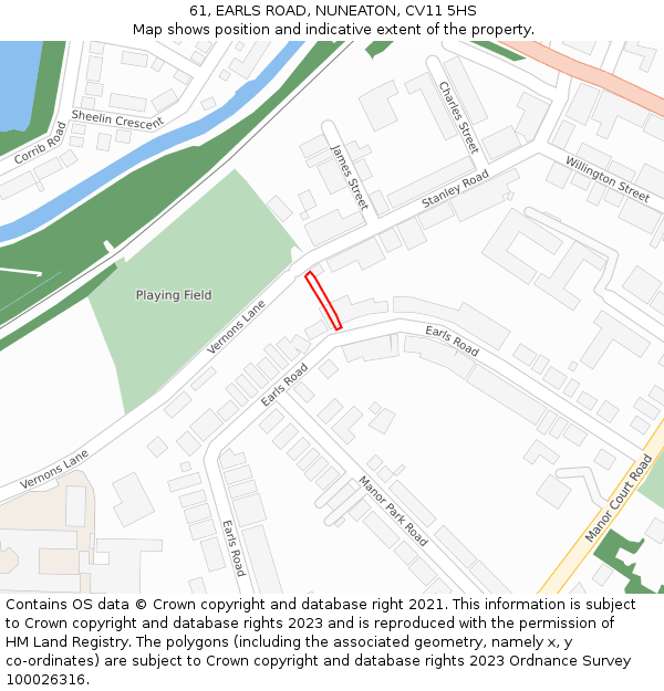 61, EARLS ROAD, NUNEATON, CV11 5HS: Location map and indicative extent of plot
