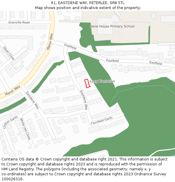 61, EASTDENE WAY, PETERLEE, SR8 5TL: Location map and indicative extent of plot